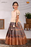 Girls Kalamkari Leaf Pavadai Sattai in Grey - Festive Wear