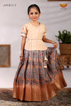 Girls Kalamkari Leaf Pavadai Sattai in Grey - Festive Wear
