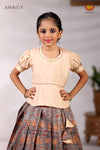 Girls Kalamkari Leaf Pavadai Sattai in Grey - Festive Wear