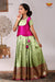 Green Satin Twin Leaf  Pattu Pavadai For Girls - Festive Wear!!!
