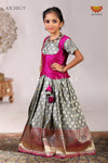 Grey Satin Twin LeafPattu Pavadai For Girls - Festive Wear!!!