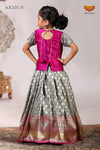 Grey Satin Twin LeafPattu Pavadai For Girls - Festive Wear!!!