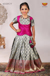Grey Satin Twin LeafPattu Pavadai For Girls - Festive Wear!!!