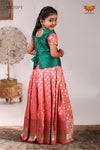Peach Satin Twin LeafPattu Pavadai For Girls - Festive Wear!!!