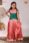 Peach Satin Twin LeafPattu Pavadai For Girls - Festive Wear!!!
