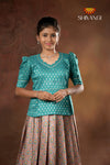 Festive Collection - Brown Flower Basket Pattu Pavadai For Girls