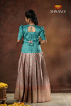 Festive Collection - Brown Flower Basket Pattu Pavadai For Girls