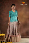 Festive Collection - Brown Flower Basket Pattu Pavadai For Girls