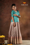 Festive Collection - Brown Flower Basket Pattu Pavadai For Girls