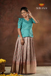 Festive Collection - Brown Flower Basket Pattu Pavadai For Girls