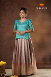 Festive Collection - Brown Flower Basket Pattu Pavadai For Girls