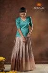 Festive Collection - Brown Flower Basket Pattu Pavadai For Girls