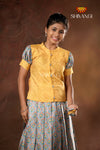 Festive Collection - Grey Flower Basket Pattu Pavadai For Girls