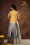 Festive Collection - Grey Flower Basket Pattu Pavadai For Girls