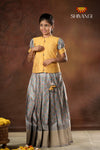 Festive Collection - Grey Flower Basket Pattu Pavadai For Girls