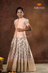 Festive Collection - Peach Flower Basket Pattu Pavadai For Girls