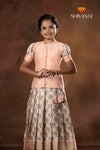 Festive Collection - Peach Flower Basket Pattu Pavadai For Girls