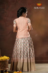 Festive Collection - Peach Flower Basket Pattu Pavadai For Girls