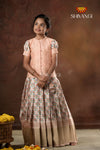 Festive Collection - Peach Flower Basket Pattu Pavadai For Girls