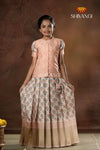 Festive Collection - Peach Flower Basket Pattu Pavadai For Girls