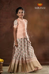 Festive Collection - Peach Flower Basket Pattu Pavadai For Girls