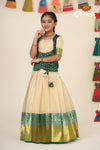 Silver Tulip Green Pattu Pavadai For Girls 