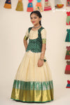 Silver Tulip Green Pattu Pavadai For Girls 