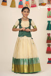 Silver Tulip Green Pattu Pavadai For Girls 