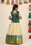 Silver Tulip Green Pattu Pavadai For Girls 