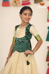 Silver Tulip Green Pattu Pavadai For Girls 