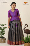 Festive Collection -Grey Senkandhal Pavadai Sattai For Kids