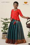 Festive Collection -Teal Green Senkandhal Pavadai Sattai For Kids