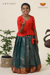 Festive Collection -Teal Green Senkandhal Pavadai Sattai For Kids