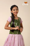 Festive Collection - Lavender Kota Leaf Chanderi Pattu Pavadai For Girls 