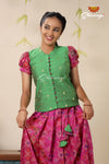 Floral Patola Pink Pattu Pavadai For Girls - Festive Wear!!!