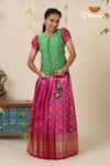 Floral Patola Pink Pattu Pavadai For Girls - Festive Wear!!!
