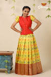 Floral Patola Yellow Pattu Pavadai For Girls - Festive Wear!!!