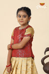 Festive Collection -Red Tissue Butta Border Pavadai Set For Kids
