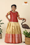 Festive Collection -Red Tissue Butta Border Pavadai Set For Kids
