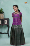 Green Antique String Alpha Traditional Pavadai Sattai For Girls