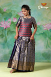 Girls Navy Blue Spring Leaf Pavadai Sattai | Langa Model
