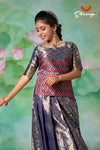 Girls Navy Blue Spring Leaf Pavadai Sattai | Langa Model