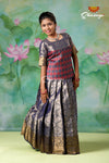 Girls Navy Blue Spring Leaf Pavadai Sattai | Langa Model