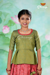 Red Antique Garden Pattu Pavadai | Langa Designs