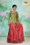 Red Antique Garden Pattu Pavadai | Langa Designs