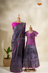 Antique String Blue Mom And Daughter Saree and Pattu Pavadai Combo Set !!!