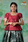 Girls Dark Green Golden Cocoon Pattu Pavadai | Langa !!!