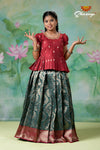 Girls Dark Green Golden Cocoon Pattu Pavadai | Langa !!!