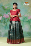Girls Dark Green Golden Cocoon Pattu Pavadai | Langa !!!