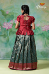 Girls Dark Green Golden Cocoon Pattu Pavadai | Langa !!!
